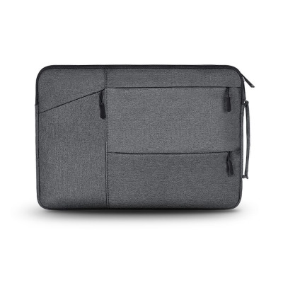 Ciemnoszare etui Tech-Protect Pocket do MacBook Pro i Air 13 cali z trzema zewnętrznymi kieszeniami na zamek błyskawiczny oraz bocznym uchwytem do ręki.