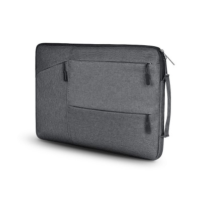 Ciemnoszare etui Tech-Protect Pocket do MacBook Pro i Air 13 cali z trzema zewnętrznymi kieszeniami na zamek błyskawiczny oraz bocznym uchwytem do ręki.
