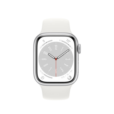Apple Watch Series 8 + Cellular 45mm aluminium w kolorze srebrnym z paskiem sportowym w kolorze białym