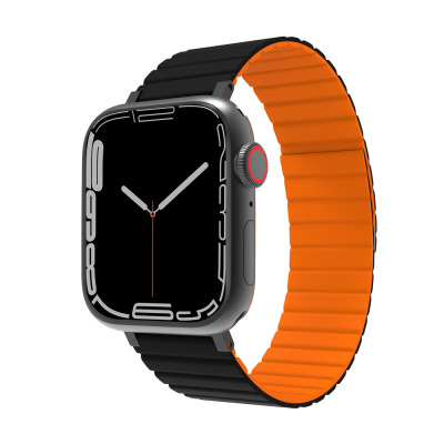 Pasek do Apple Watch 44/45/49 mm JCPAL FlexForm - Czarny/Pomarańczowy