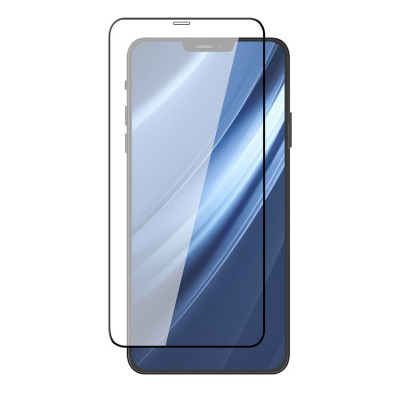Szkło hartowane JCPAL do iPhone 13 i 13 Pro z czarną ramką, uniesione lekko nad wyświetlaczem smartfona, ukazujące precyzyjne dopasowanie do ekranu.