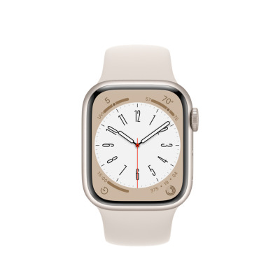 Apple Watch Series 8 + Cellular 41mm aluminium w kolorze księżycowej poświaty z paskiem sportowym w kolorze księżycowej poświaty
