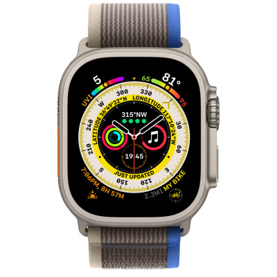 Apple Watch Ultra 49mm + Cellular tytan z opaską Trail w kolorze niebieskim/szarym - M/L