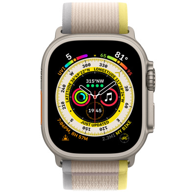 Apple Watch Ultra 49mm + Cellular tytan z opaską Trail w kolorze żółtym/beżowym - M/L