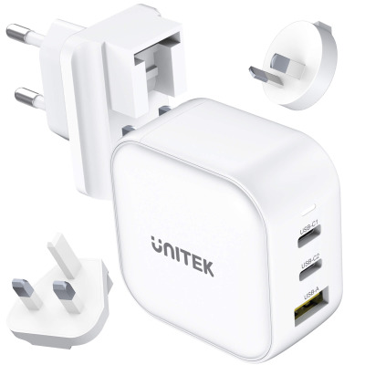 Ładowarka sieciowa Unitek GaN 2x USC-C 1X USB-A 66W - biała