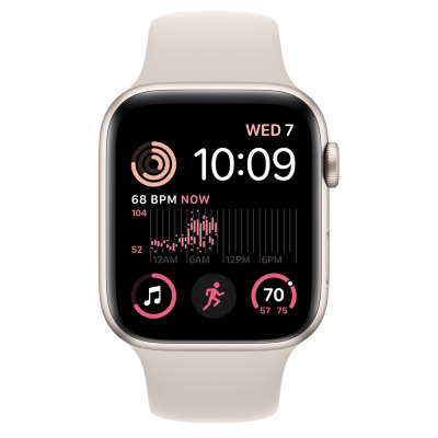 Apple Watch SE 2 44mm aluminium w kolorze księżycowej poświaty z paskiem sportowym w kolorze księżycowej poświaty
