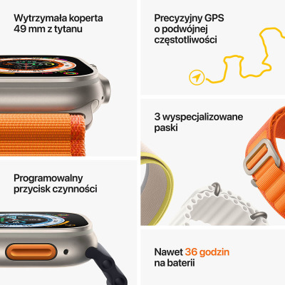 Apple Watch Ultra 49mm + Cellular tytan z opaską Alpine w kolorze księżycowej poświaty - M/L