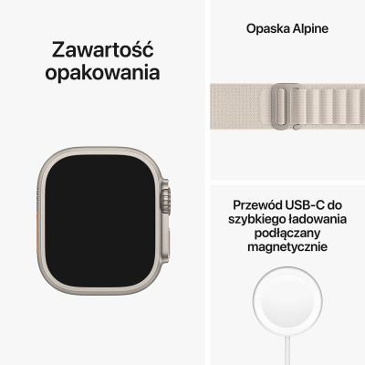 Apple Watch Ultra 49mm + Cellular tytan z opaską Alpine w kolorze księżycowej poświaty - M/L