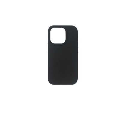 Czarne etui silikonowe eSTUFF Magnetic do iPhone 14 Pro z precyzyjnym wycięciem na wyspę aparatów, widok na tylną część obudowy na jednolitym tle.