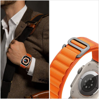 Pasek do Apple Watch 42/44/45/49 MM Tech-Protect Nylon - Czarny/Pomarańczowy