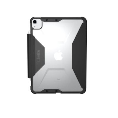 Czarne etui UAG Plyo do iPad Pro 11 i iPad Air z przezroczystymi plecami, widocznym logo Apple oraz uchwytem na rysik Apple Pencil po lewej stronie.
