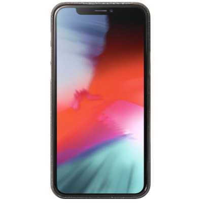 Czarne etui Laut Slimskin na smartfonie iPhone 11, widok od frontu na wyświetlacz z kolorową tapetą oraz charakterystycznym wcięciem u góry ekranu.