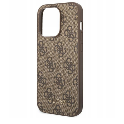 Etui do iPhone 14 Pro Guess 4G Metal Logo Gold - Brązowe 