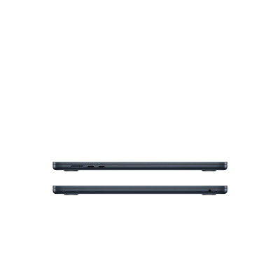 Apple MacBook Air 15 M2 w kolorze północ, widok z boku na obie krawędzie obudowy prezentujący porty MagSafe, dwa złącza USB-C oraz gniazdo słuchawkowe.