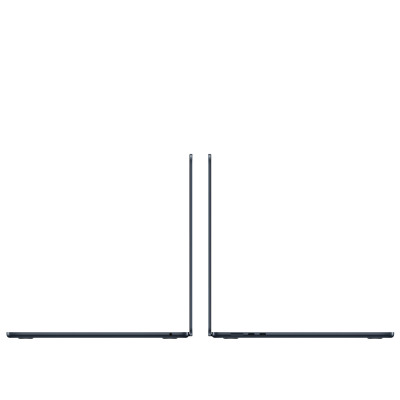 Apple MacBook Air 15 M2 w kolorze północ, widok z profilu na lewą i prawą stronę obudowy z widocznymi portami ładowania MagSafe oraz złączami USB-C.