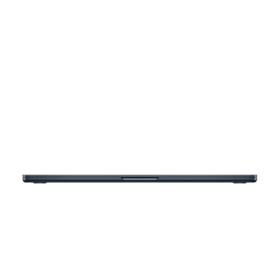 Smukły profil laptopa Apple MacBook Air 15 M2 w kolorze północ, widoczny od frontu z charakterystycznym wcięciem ułatwiającym otwieranie pokrywy urządzenia.