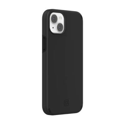 Czarne etui Incipio Duo do iPhone 14 Plus w widoku izometrycznym, prezentujące matową powierzchnię, wycięcia na przyciski oraz charakterystyczną wyspę aparatów.