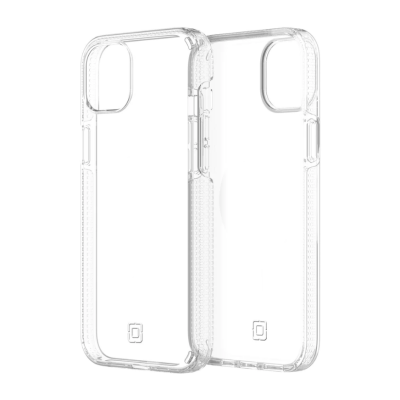 Przeźroczyste etui Incipio Duo MagSafe do iPhone 14 Plus z widocznym okręgiem ładowania magnetycznego na pleckach oraz wycięciem na wyspę aparatów.