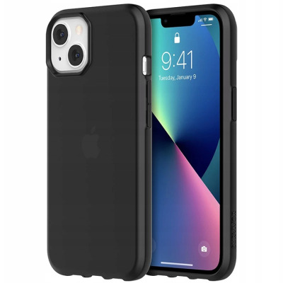 Czarne etui ochronne Griffin Survivor do iPhone 13, ukazujące tył z wycięciem na aparat oraz przód telefonu z wyświetlaczem i napisem Survivor na ramce.