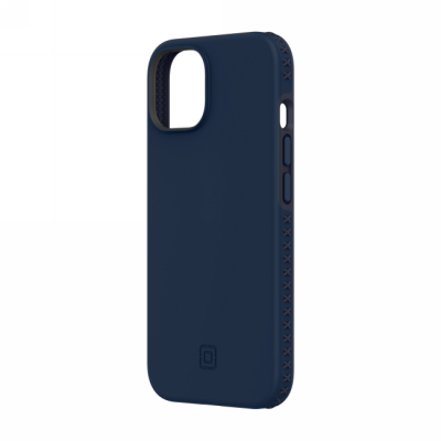 Granatowe etui Incipio Grip MagSafe do iPhone 14 Pro Max z charakterystycznym wzorem krzyżyków na krawędziach oraz wycięciem na wyspę aparatów.