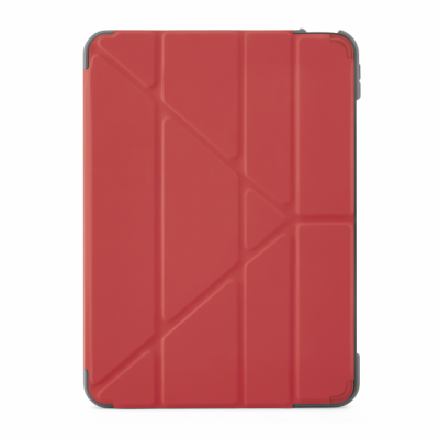 Czerwone etui Pipetto Origami do iPad Air 10,9 4/5 gen. z charakterystycznymi geometrycznymi liniami składania na przedniej klapce, widok z przodu.