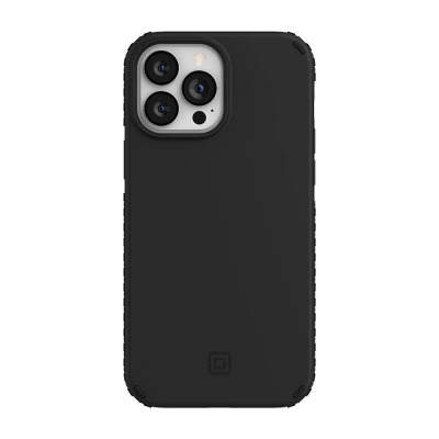 Czarne etui Incipio Grip z obsługą MagSafe do iPhone 13 Pro Max, widok na tył urządzenia z wyeksponowaną wyspą aparatów i subtelnym logo producenta na dole.