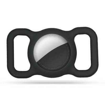 Czarny silikonowy breloczek Tech-Protect Smooth for Pet do lokalizatora Apple AirTag z dwoma otworami do mocowania na obroży, widok od frontu.