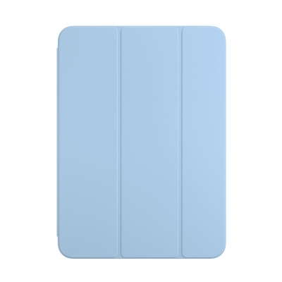 Jasnoniebieskie etui Apple Smart Folio do iPada 10. generacji w widoku z przodu, ukazujące gładką powierzchnię z charakterystycznymi pionowymi załamaniami.
