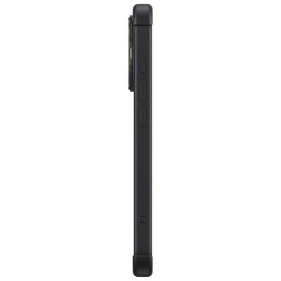 Profil etui ESR Armor Tough Kickstand do iPhone 15 Pro Max w kolorze czarnym, ukazujący przyciski boczne, wycięcie na aparat oraz zintegrowaną podstawkę.