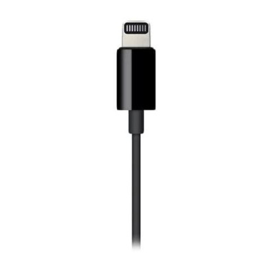 Czarny kabel Apple Lightning do gniazda słuchawkowego o długości 1,2 m, widoczny od strony wtyku Lightning z charakterystycznymi stykami na metalowej końcówce.