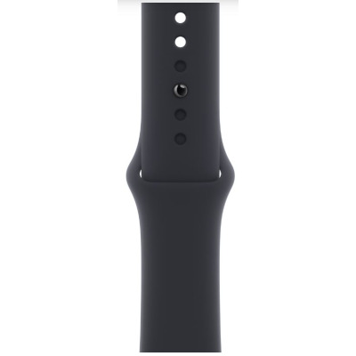 Silikonowy pasek Apple do zegarka Apple Watch w kolorze północy, widoczny od strony wewnętrznej z otworami do regulacji zapięcia oraz mocowaniem do koperty.