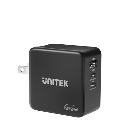 Ładowarka sieciowa Unitek GaN 3 port 65W USB-A 2 x USB-C P1117B - czarna