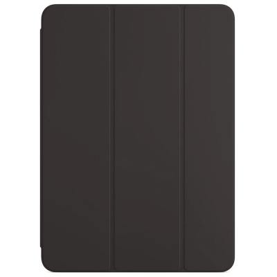Czarne etui Apple Smart Folio do iPad Air 4 i 5 generacji, widok na zamkniętą, gładką przednią okładkę z charakterystycznymi trzema pionowymi podziałami.