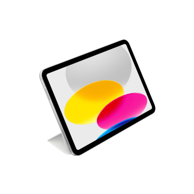 Białe etui Apple Smart Folio do iPada 10. generacji w widoku z przodu, ukazujące charakterystyczną trójdzielną konstrukcję składanej magnetycznej okładki.