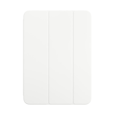 Białe etui Apple Smart Folio do iPada 10. generacji w widoku z przodu, ukazujące charakterystyczną trójdzielną konstrukcję składanej magnetycznej okładki.