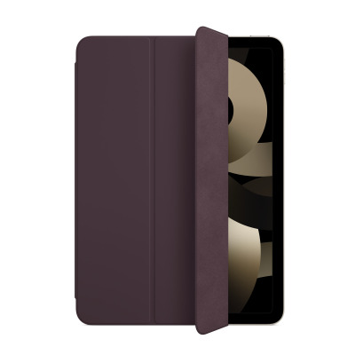 Etui Apple Smart Folio w kolorze ciemnej wiśni do iPada Air 4 i 5, ukazane w pozycji otwartej z widocznym ekranem tabletu z abstrakcyjną grafiką.