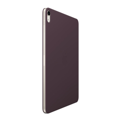 Ciemnowiśniowe etui Apple Smart Folio do iPad Air 4 i 5, widok na zamkniętą, gładką przednią okładkę podzieloną na trzy pionowe panele magnetyczne.