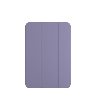 Lawendowe etui Apple Smart Folio do iPad mini 6, widok z przodu na złożoną, trzyczęściową okładkę ochronną o gładkiej, matowej fakturze.