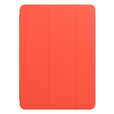 Etui Apple Smart Folio w kolorze elektrycznej pomarańczy do iPada Pro 11, widok na zewnętrzną stronę składanej okładki z charakterystycznymi pionowymi liniami.