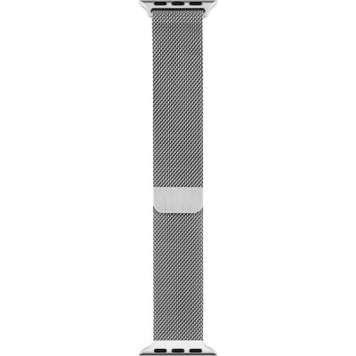 Srebrna bransoleta mediolańska Apple ze stali nierdzewnej do Apple Watch 44/45/49 mm z charakterystycznym drobnym splotem oraz magnetycznym zapięciem.