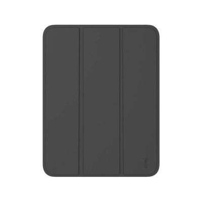 Czarne etui JCPAL DuraPro do iPad 10,9 2022 z miejscem na rysik, widoczne w pozycji stojącej obok opakowania z nazwą produktu i logotypem marki.