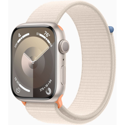 Apple Watch S9 45mm aluminium w kolorze księżycowej poświaty z opaską sportową w kolorze księżycowej poświaty