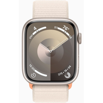 Apple Watch S9 45mm aluminium w kolorze księżycowej poświaty z opaską sportową w kolorze księżycowej poświaty