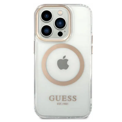 Etui do iPhone 14 Pro Guess Metal Gold MagSafe - przezroczyste