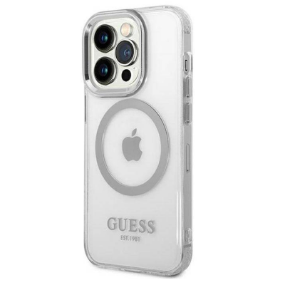 Etui do iPhone 14 Pro Guess Outline Silver MagSafe - przezroczyste srebrne