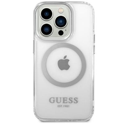Etui do iPhone 14 Pro Max Guess Outline Silver MagSafe - przezroczysty
