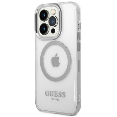 Etui do iPhone 14 Pro Max Guess Outline Silver MagSafe - przezroczysty