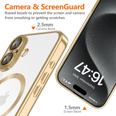 Etui do iPhone 16 bezprzewodowe ładowanie Tech-Protect MagFlex MagSafe shiny gold - przezroczyste