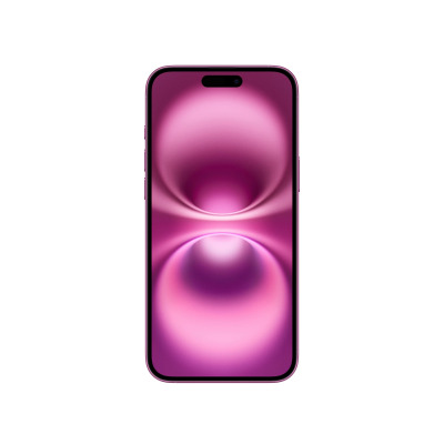 Różowy smartfon Apple iPhone 16 Plus ukazany z przodu oraz z tyłu, prezentujący wyspę aparatów w pionowym układzie oraz ekran z wycięciem Dynamic Island.