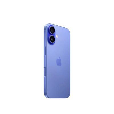 Apple iPhone 16 w kolorze ultramaryna, widok na tylny panel z charakterystyczną pionową wyspą aparatów oraz logo Apple na środku obudowy.
